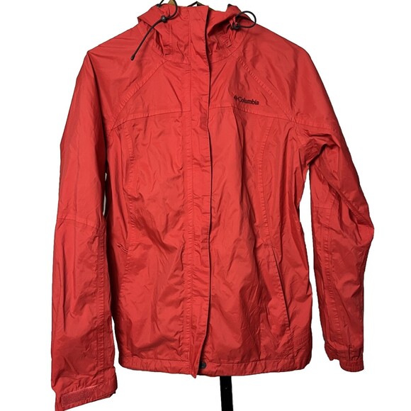 Columbia Omni Tech Jacket Softshell Waterproof Hood Full Zip Rain Coat Red Large - Picture 1 of 5